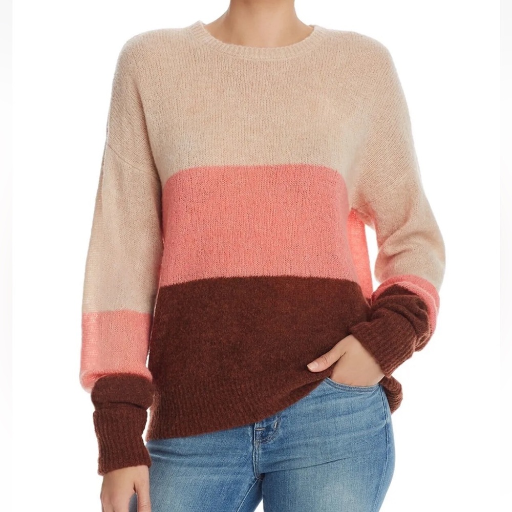 Joie Women wool blend pullover sweater color block Beige pink brown